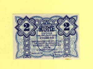 CROATIA 2 KUNE 1942 ZAGREB CITY City money of ZAGREB WWII VERY RARE UNC- - Picture 1 of 2