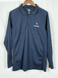 American Airlines Long Sleeve Dri Fit Polo Front Pocket Men L Navy Wearguard - Picture 1 of 5