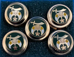 Masonic Shriner Button Cover Set of 5 VTG Green & Gold Clip On - Picture 1 of 3