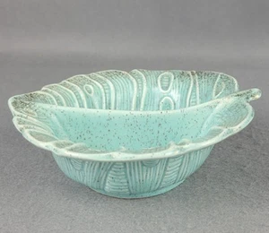 Vintage MCM Aqua Gold Akzente geteilt Schale Blatt Schmuck Schale USA Kalifornien Keramik - Bild 1 von 15