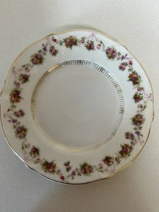 Carl Tielsch Co, Silesia, guirnalda rosa placa porcelana hueso antigua de 5,75, adorno dorado - Imagen 1 de 5