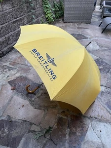 Vintage Breitling Umbrella Large Golf Wooden Handle Swiss Watch Yellow Gold Blue - Picture 1 of 8