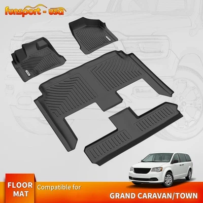 3 Row Floor Mats Liner For 2008-2020 Grand Caravan 08-16 Chrysler Town & Country Foto 1 de 4