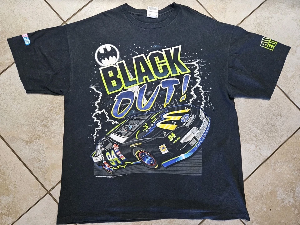 Camiseta Bill Elliot Batman Gotham McDonalds NASCAR AOP puntada única 1995 XXL  Foto 1 de 4