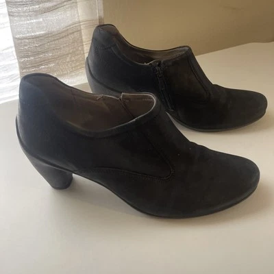 Ecco Mujer Talla 40 (US 9-9.5)- Negro Gamuza Cuero Cremallera Tacón Botines Foto 1 de 4