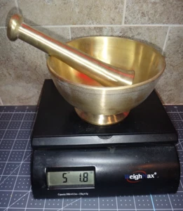 SOLID LARGE Brass Mortar and Pestle Set 5.1 lbs. TW / 6 inch - Picture 1 of 12