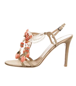 VALENTINO gorgeous pearl gold coral Embelllished Slingbacks Heels! 40.5 - Picture 1 of 4