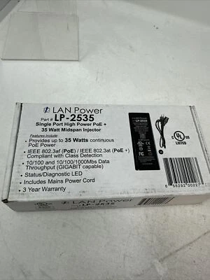(Qty 1) LAN-Power LP-2535 Single Port High Power PoE+ 35 Watt Midspan Injector - Image 1 of 4