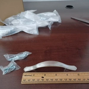 Brushed Satin Nickel Pull handles 5.1" Length x .9" Width - 3" Hole Centers - Picture 1 of 4