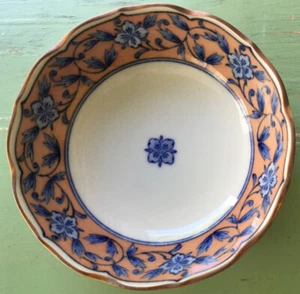 Japanese Chinese Asian Oriental 5” Finger bowl Blue Coral Floral - Picture 1 of 2