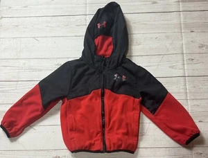 Under Armour Cold Gear Red Loose Full Zip Micro Fleece Hooded Jacket Boys Size 4 - Picture 1 of 5