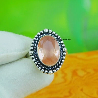Morganite gemstone 925 sterling silver handmade Gift Ring US size 5 to 10 - Image 1 of 4