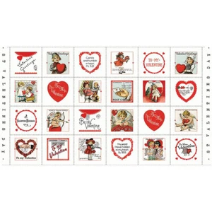 VALENTINES ALL MY HEART VINTAGE GREETINGS PANEL FRISCH RILEY BLAKE FABRIC 24"X43 - Picture 1 of 1