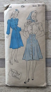 VTG 1940s New York Pattern #1566 Women's Front-Closing Dress Size 20 Bust 38 NEW - Picture 1 of 3