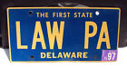 Delaware Vanity License Plate LAW PA LAWYER ATTORNEY