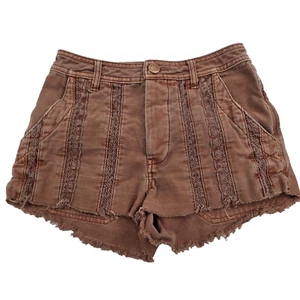 Free People Great Expectations Button Fly Cut Off Jean Shorts Size 0 Orange Boho - Picture 1 of 14