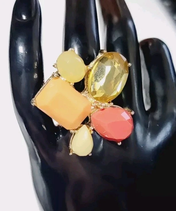 Colorido Anillo Elástico Lucite Moda Naranja, Rojo, Amarillo, Tono Dorado r-12 Foto 1 de 4