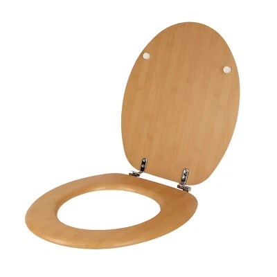 Sedile Wc Copri Water Tavoletta Vaso Universale Bamboo MDF Legno Cerniere Bagno - Immagine 1 di 4