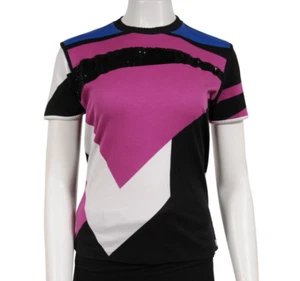 Louis Vuitton Women Sequin T Shirt Medium Cotton Black White Purple Short Sleeve - Picture 1 of 16