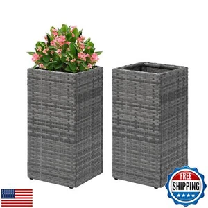 LEWISandWAYNE Set of 2 Tall Planters for Outdoor Plants Handmade 24'' Wicker - Picture 1 of 5