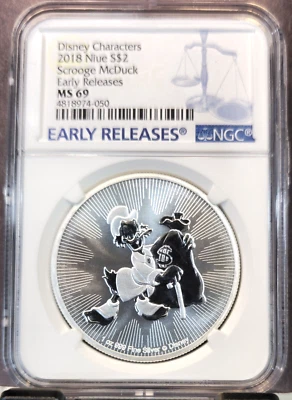 2018 NIUE SILVER 2 DOLLARS DISNEY SCROOGE MCDUCK NGC MS 69 EARLY RELEASES - Image 1 of 3