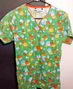 Scrub top X Small V Neck Scrubs Medical Multicolored Vets Home Health Care green - Picture 1 of 8