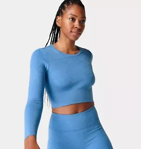 Sweaty Betty Motion Jacquard Langarmshirt in Regatta Blau Strukturdruck - Bild 1 von 10