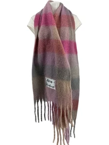 ACNE STUDIOS Women's Scarf Multicoloured Wool Check Pattern Fringed HA - Picture 1 of 7