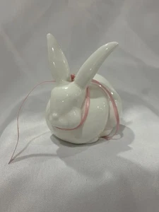 VTG Department 56 White Fine Bone China Rabbit With Pink Ribbon - Picture 1 of 4