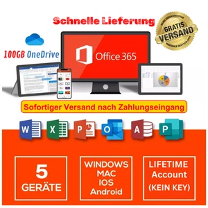 Microsoft Office 365 Pro Plus für 5 Geräte - lebenslanges Konto für Mac Win iOS - Bild 1 von 1