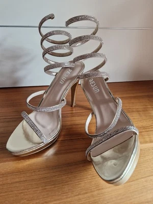 Sandalen/Stilettoabsatz✨️Hell Gold/Strass✨️Gr.38*NEU*siehe Beschreibung  - Bild 1 von 4