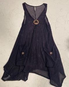 Costume da bagno Paradise copricostume donna S/M nero lavorato a maglia senza maniche pullover tasche - Foto 1 di 6