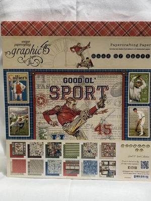 Graphic 45 Good Ol’ Sport 8” X 8” Papercrafting Paper 2013 Retired New - Image 1 of 2