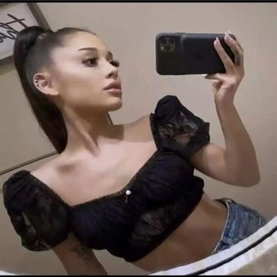 ASO Ariana Grande Crop Top S Lace Sheer Puff Sleeve Dark Cottagecore Whimsigoth - Image 1 of 4