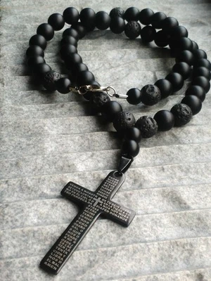 Collana fatta a mano croce preghiera onice pietra semipreziosa braccialetto... - Immagine 1 di 3