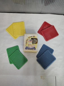 Rubbermaid MCM Vintage Colorful Rubber Coasters 8 w/box Kar-Rug Minis USA - Picture 1 of 20