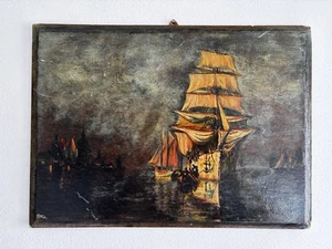 Maritime oil on cardboard painting signed and dated 1946 - Picture 1 of 8