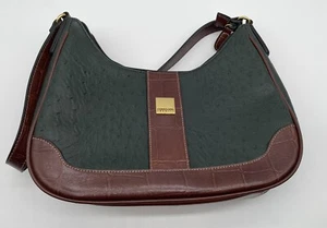 Carryland USA Faux Ostrich Leather Handbag Purse Forest Green Brown Vintage Rare - Picture 1 of 10