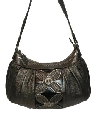 BRIGHTON SM MASTERPIECE PEWTER 3D FLORAL APPLIQUE MON AMIE SHOULDERBAG EPOC $280 - Image 1 of 4