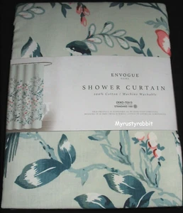 Envogue Birds & Floral Fabric Shower Curtain 72" x 72" Cotton - Green - Picture 1 of 11
