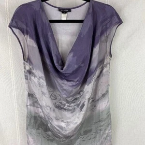 St. John Floral Silk Drape Neck Blouse Top Gray & Lavender Size Medium - Picture 1 of 10