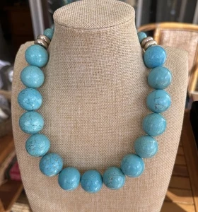 Turquoise Large Stones Necklace With Sterling Silver Accents/clasp - Picture 1 of 6