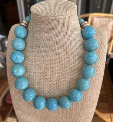 Turquoise Large Stones Necklace With Sterling Silver Accents/clasp - Image 1 of 4