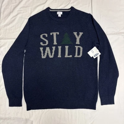 Old Navy Man's Sweater Holiday XL - Stay Wild Christmas Tree- Cotton Blend NEW - Image 1 of 4