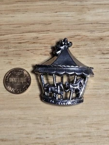 925 Sterling Silver Vintage Brooch Pin LANG Solid Cutout Carousel - Picture 1 of 3
