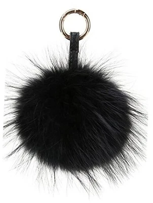 Chaveiro/bolsa de carro bola inchada grande fofa pele genuína Pom Pom preto 6" - Imagem 1 de 4