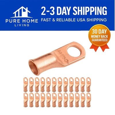 25pcs 4 AWG Copper Ring Terminals for Batteries - 600V Heavy Duty Connection - Image 1 of 4
