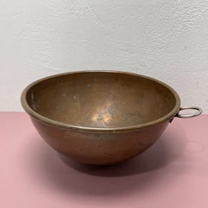 Vintage Copper Mixing Round Bottom Bowl Brass Ring 10.5 Inch Rolled Edge - Picture 1 of 8