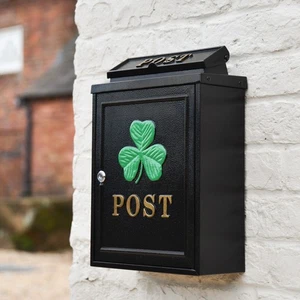 'Norfolk' Green Clover Wall Mounted Post Box - Lockable Letter Box - Picture 1 of 7