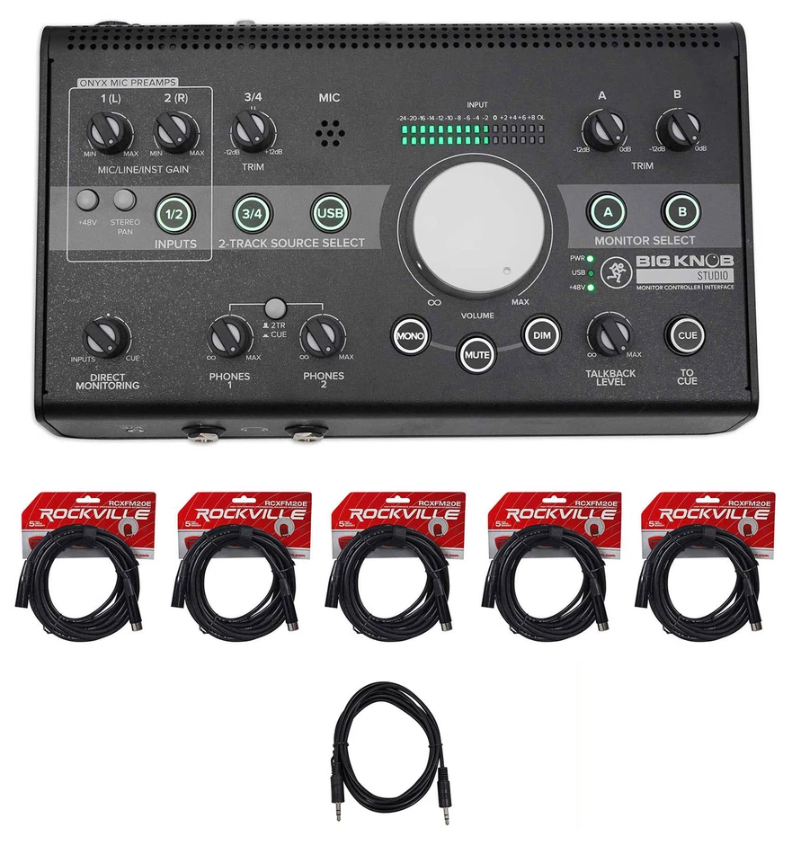Mackie Big Knob Studio 3x2 Monitor Controller 96kHz USB I/O+XLR Cables+AUX Cable - Image 1 of 4